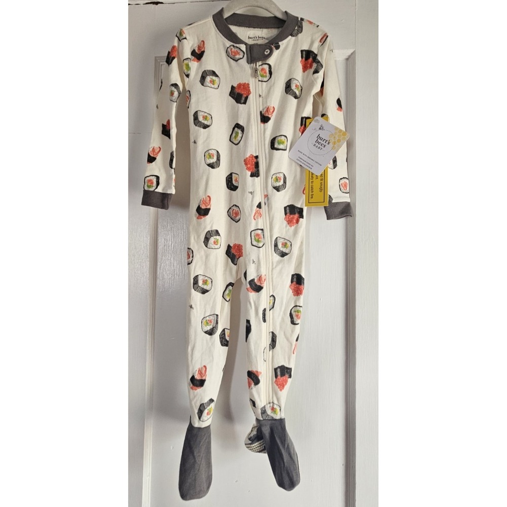NWT BURT'S BEES baby 24M organic coton footed sleeper pajamas SHUSHI Print